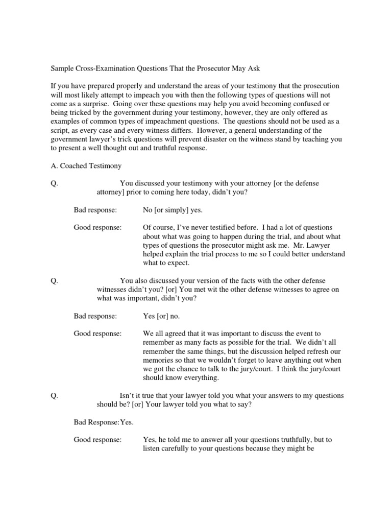 Sample cross examination questions pdf cross examination witness