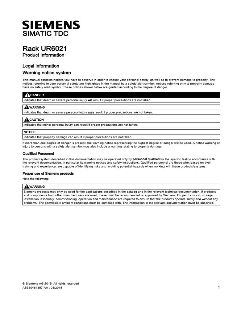 SIMATIC TDC Rack UR6021 Overview | PDF | Electrostatic Discharge ...