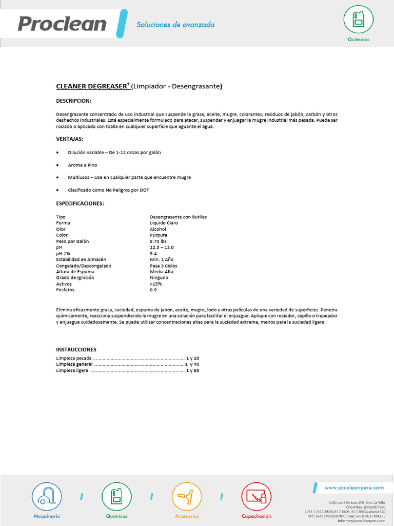 HT Cleaner Degreaser | PDF | Jabón | Materiales