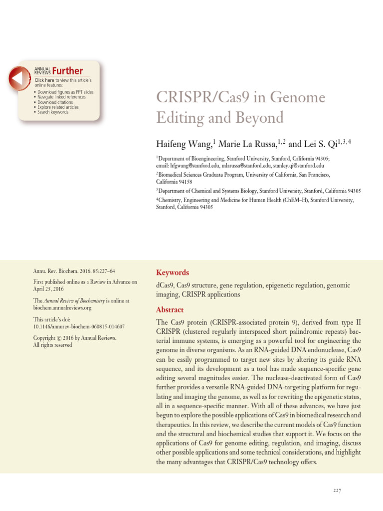 CRISPRCas9 in Genome Editing and Beyond | PDF | Crispr | Nucleic Acids