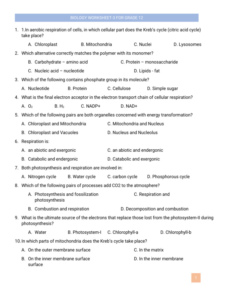 BIO g.12 UNIT 3 Worksheet | PDF