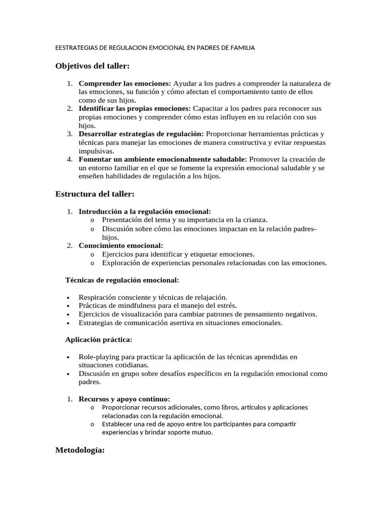 Taller de Regulación Emocional para Padres | PDF | Las emociones ...