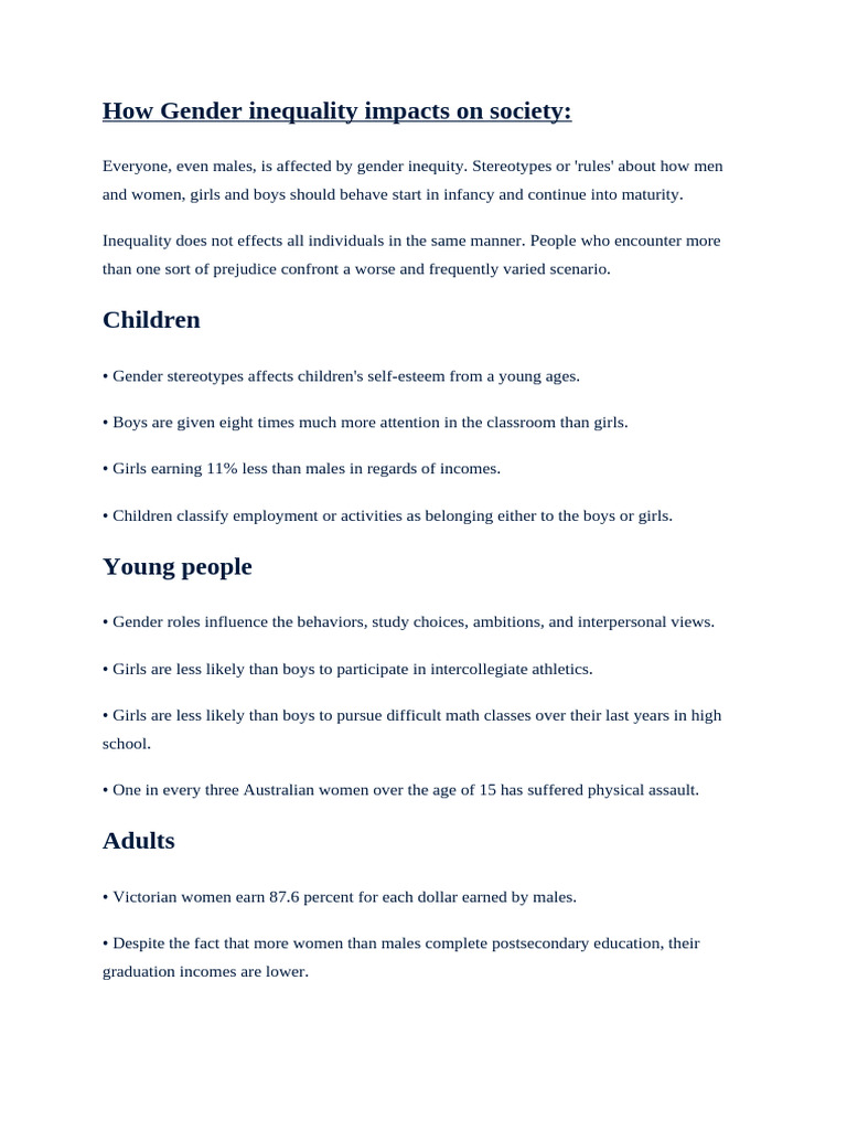 Impact of Gender Inequality on Society | PDF | Woman | Domestic Violence