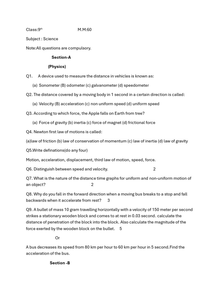 9th Science | PDF | Force | Tissue (Biology)