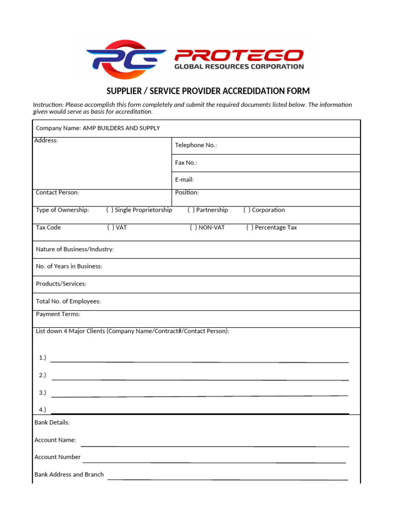 Service Provider Accredidation Form | PDF | Taxes | Business