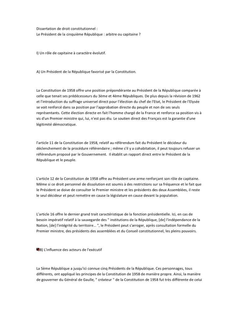 La Cohabitation Sous La 5ème République Dissertation Dissertation de Droit Constitutionnel | PDF