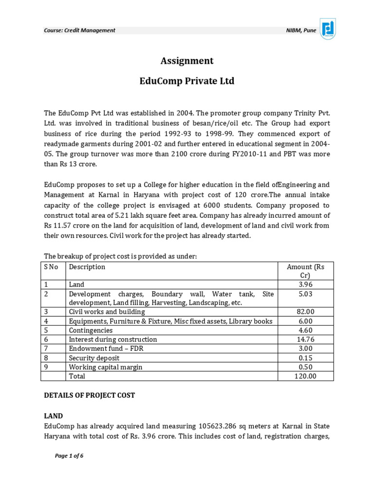 CRDMGT Assignment 4 Educomp Pvt Ltd | PDF | Loans | Interest