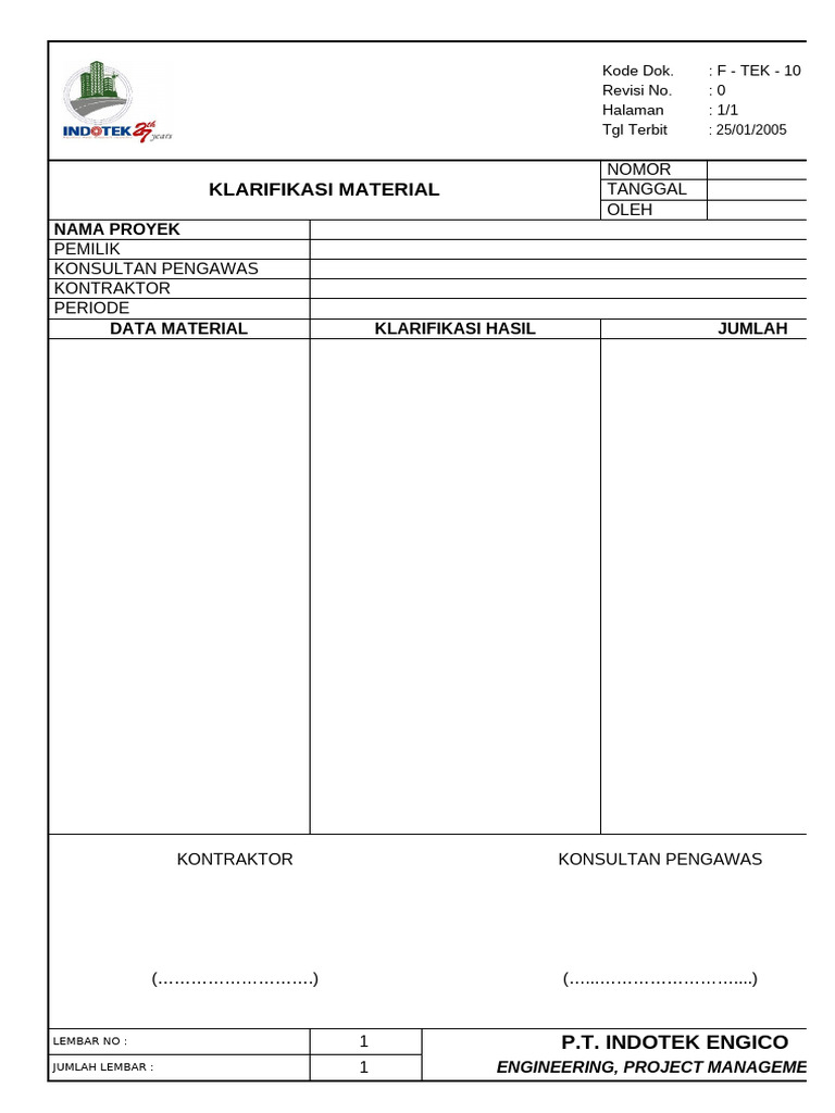 IE F-TEK-10 Klarifikasi Material | PDF