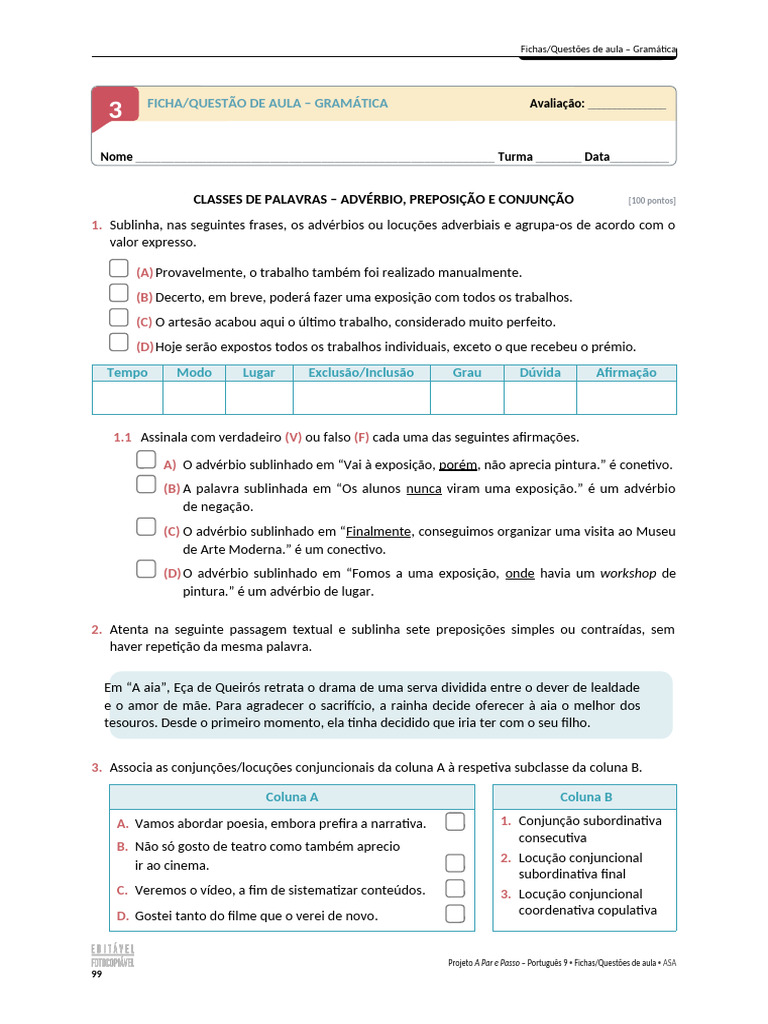 Questões sobre Classes de Palavras | PDF | Advérbio