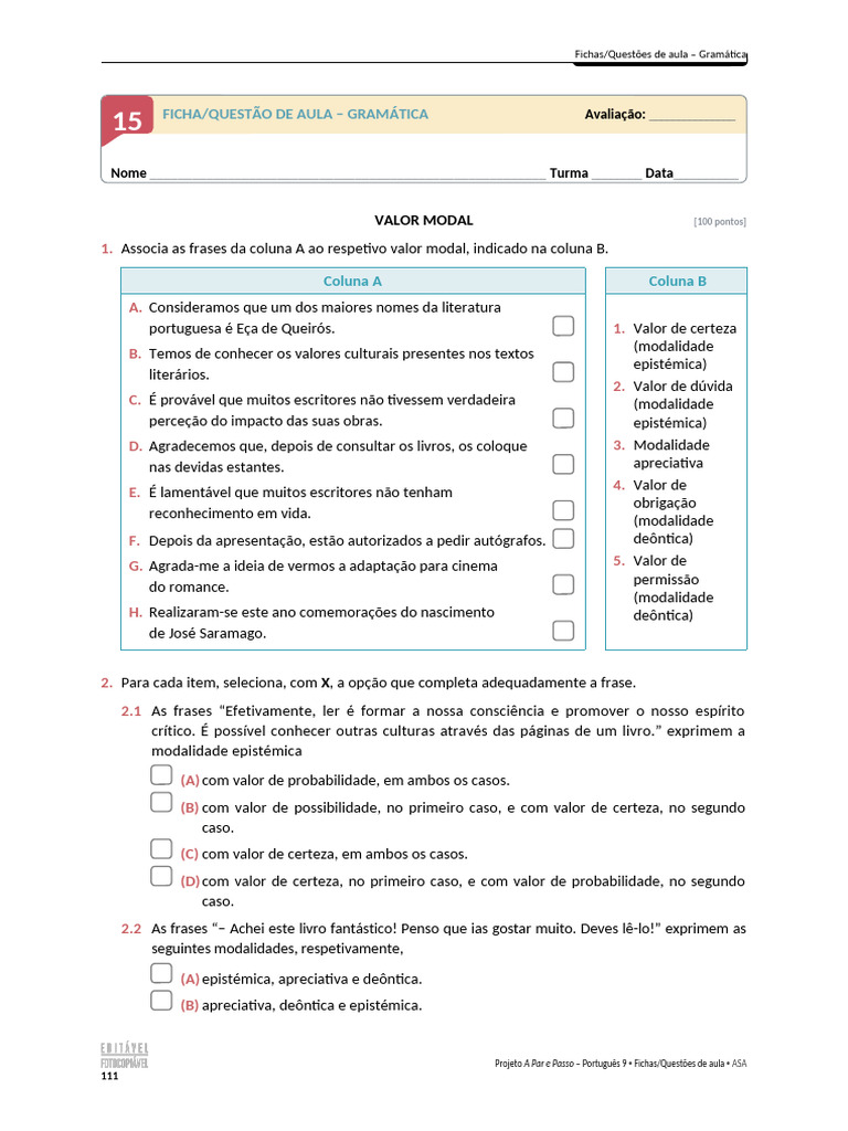 Questões de Gramática: Valor Modal | PDF