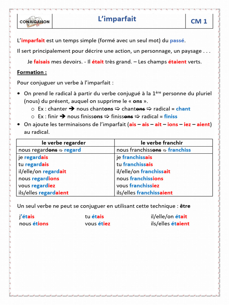 Leçon sur l'imparfait CE2 | PDF | Verbe | Lexical semantics