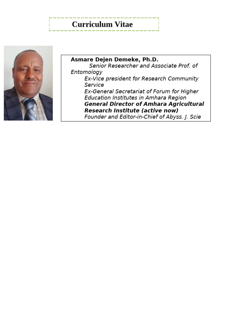 Asmare Dejen Demeke: CV & Achievements | PDF | Agriculture