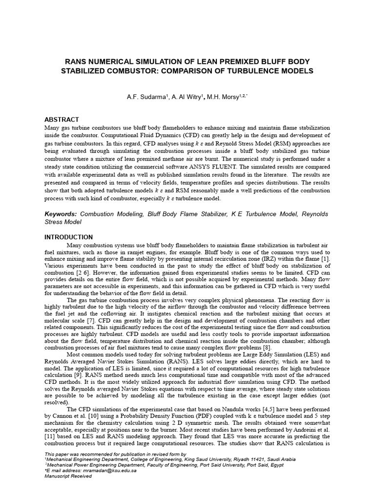 RANS Simulation of Bluff Body Combustor | PDF | Computational Fluid ...