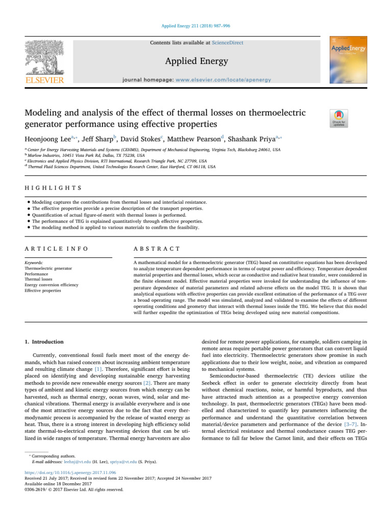 Thermoelectric Generator Performance Analysis | PDF | Heat Transfer ...
