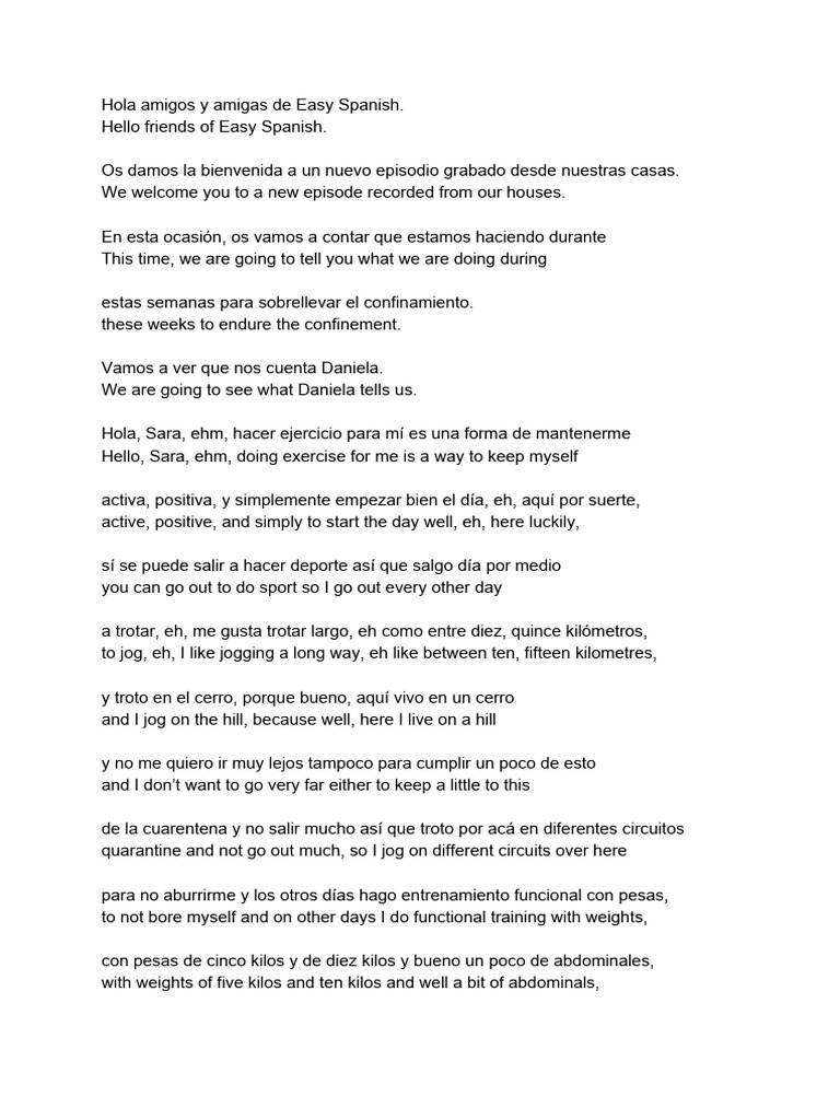 Es192 transcript in spanish and english our daily life in