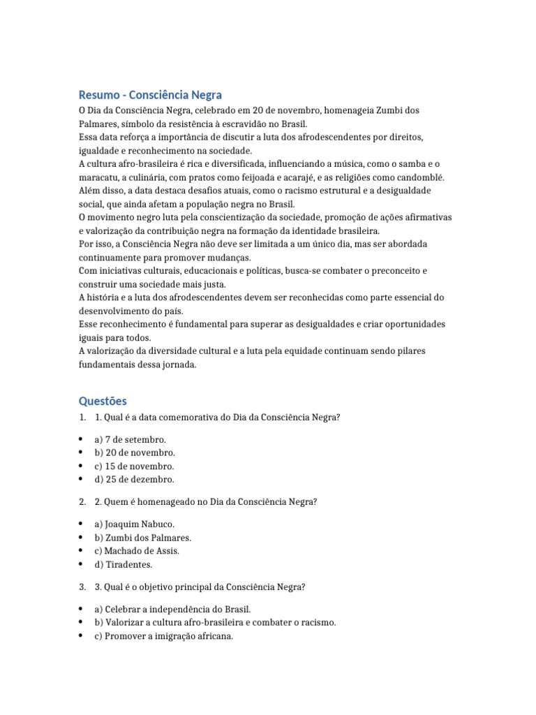 Dia da Consciência Negra: Luta e Cultura | PDF | Brasil