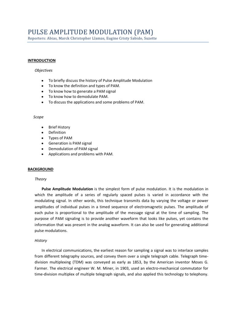 Applications of Pulse Amplitude Modulation | PDF | Sampling (Signal ...