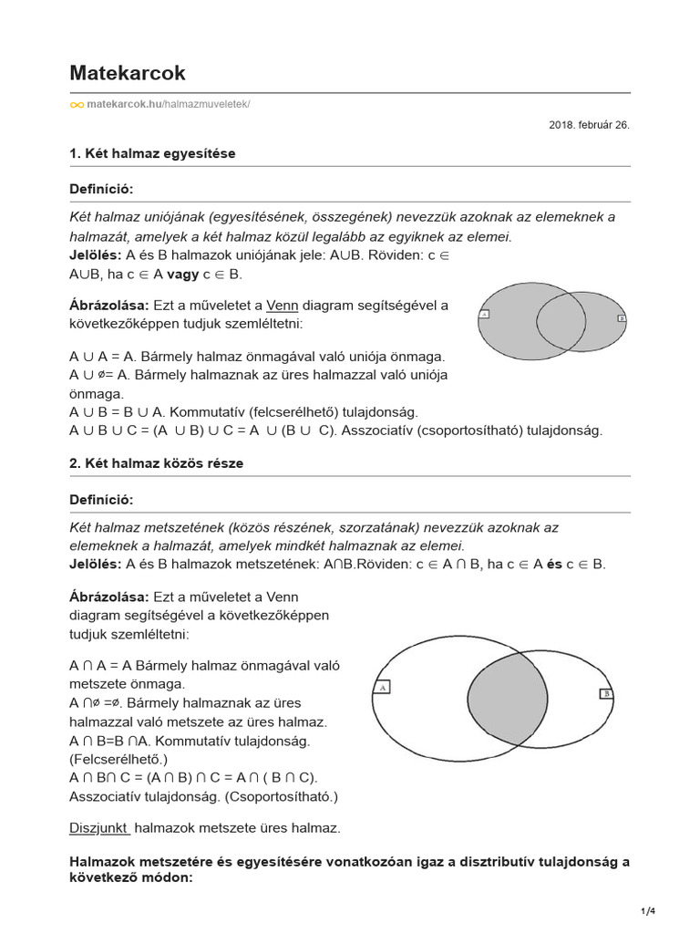 halmaz műveletek-Matekarcok | PDF