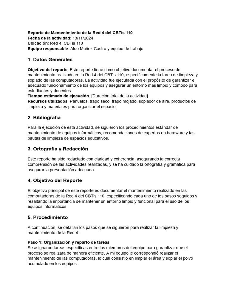 Reporte de mantenimiento de la red 4 del cbtis 110 1 pdf
