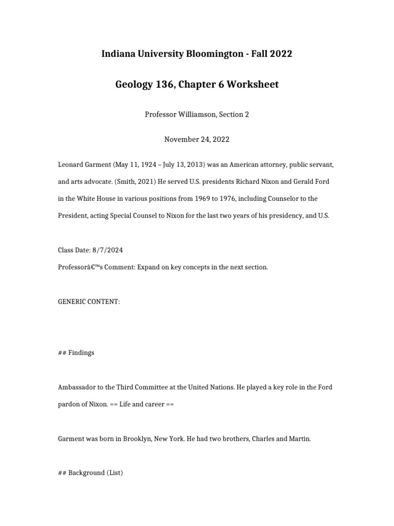 Geology 136 Chapter 6 Worksheet | PDF | Richard Nixon | Nixon Family