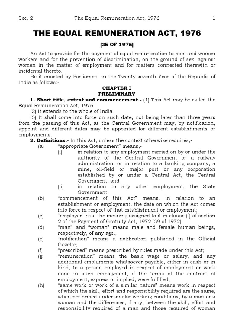 Equal Remuneration Act, 1976 Overview | PDF | Repeal | Employment