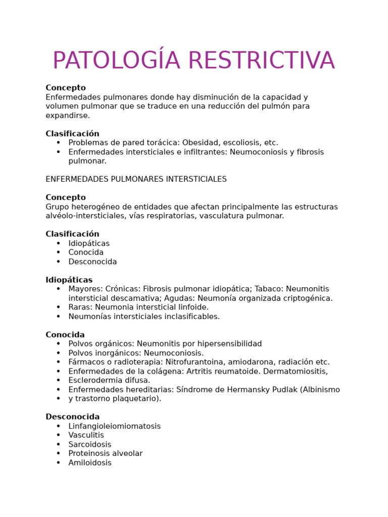 Patología Restrictiva | PDF | Neumonía | Enfermedades y trastornos