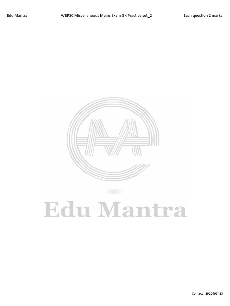 WBPSC Miscellaneous Mains Exam GK Practice Set - 2 | PDF