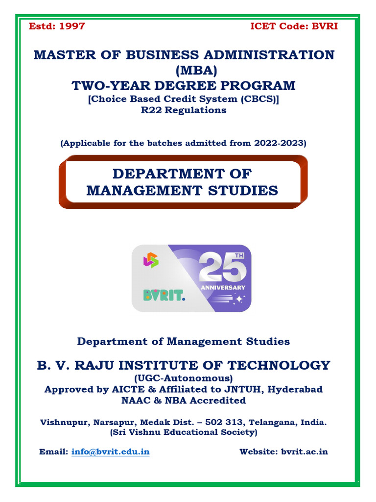 MBA Program Regulations 2022-23 BVRIT | PDF | Thesis | Master Of ...