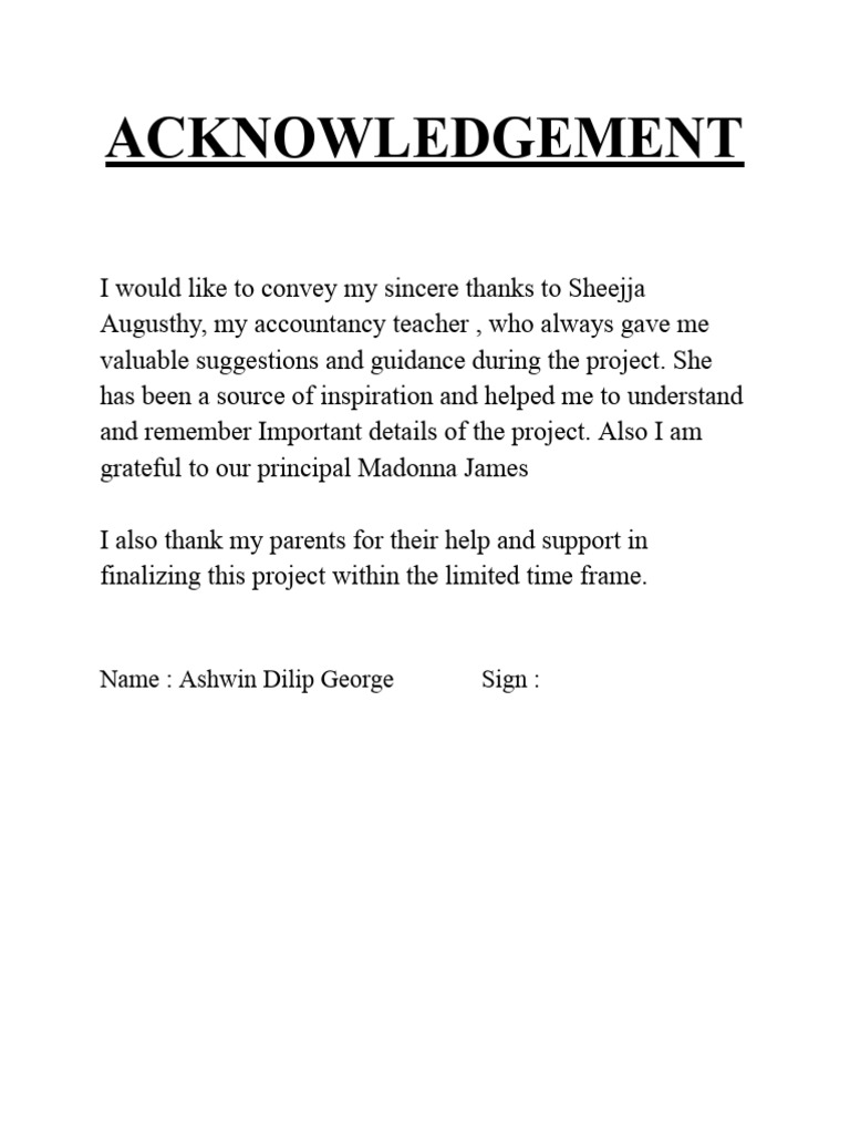 Project Acknowledgements by Ashwin George | PDF