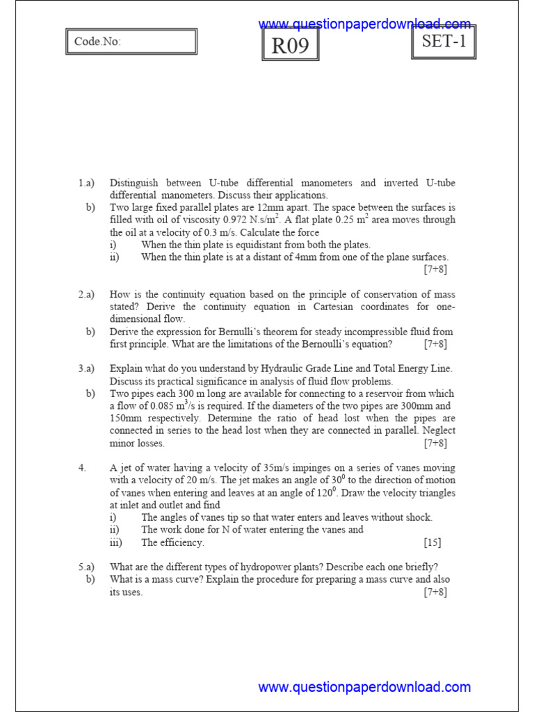 B Tech 2 1 R09 Fmhm Question Paper Pdf Fluid Dynamics Pump
