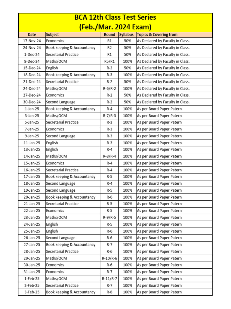 Test Series For 12th Class Feb-Mar 2025 | PDF