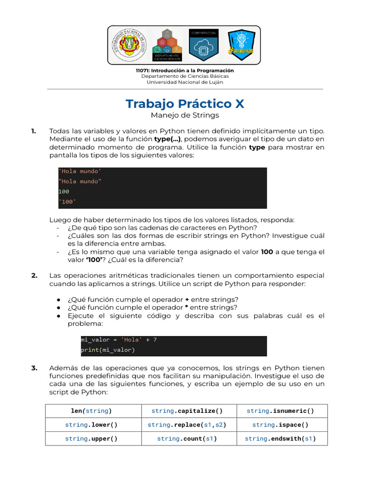 Manejo de Strings en Python: Guía Práctica | PDF | Python (lenguaje de ...