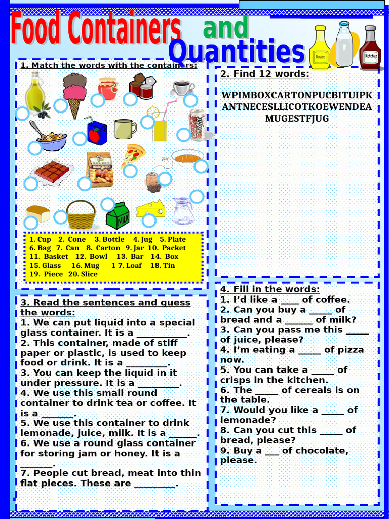 Food Containers and Quantities 56735 | PDF | Drink | Milk