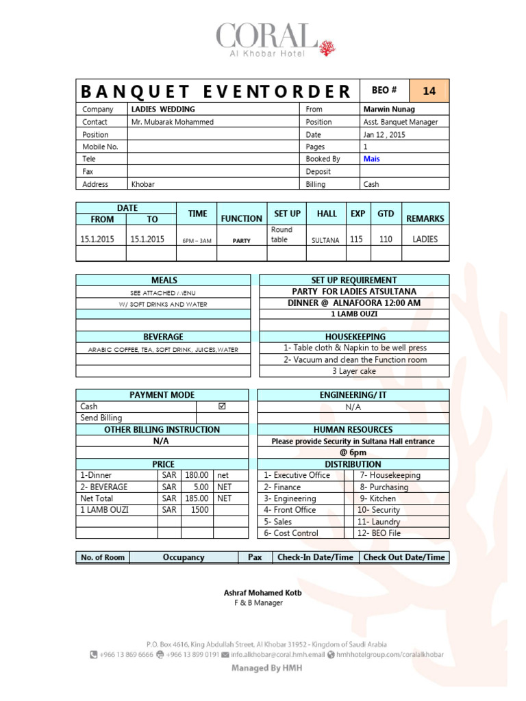 Ladies Wedding Banquet Event Order | PDF | Drink