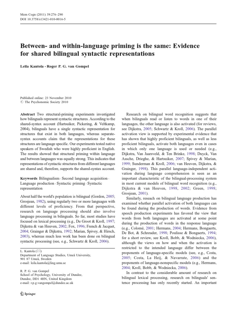 Kantola, Gompel 2010 PDF Priming (Psychology) English Language