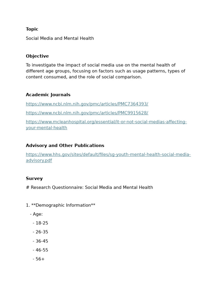 Social Psychology - Field Project - Social Media On Mental Health | PDF ...