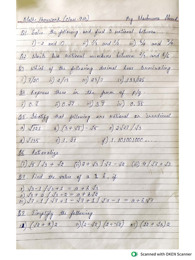 Summer vacation homework (class 9) | PDF
