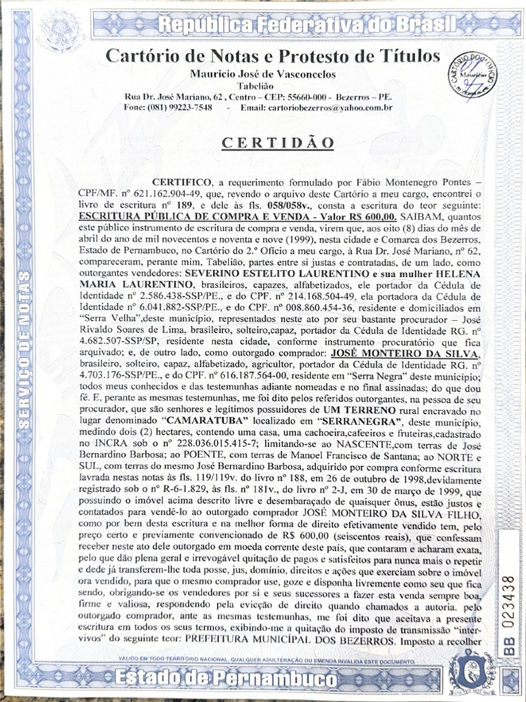 Cartório de Notas e Protesto de Títulos | PDF