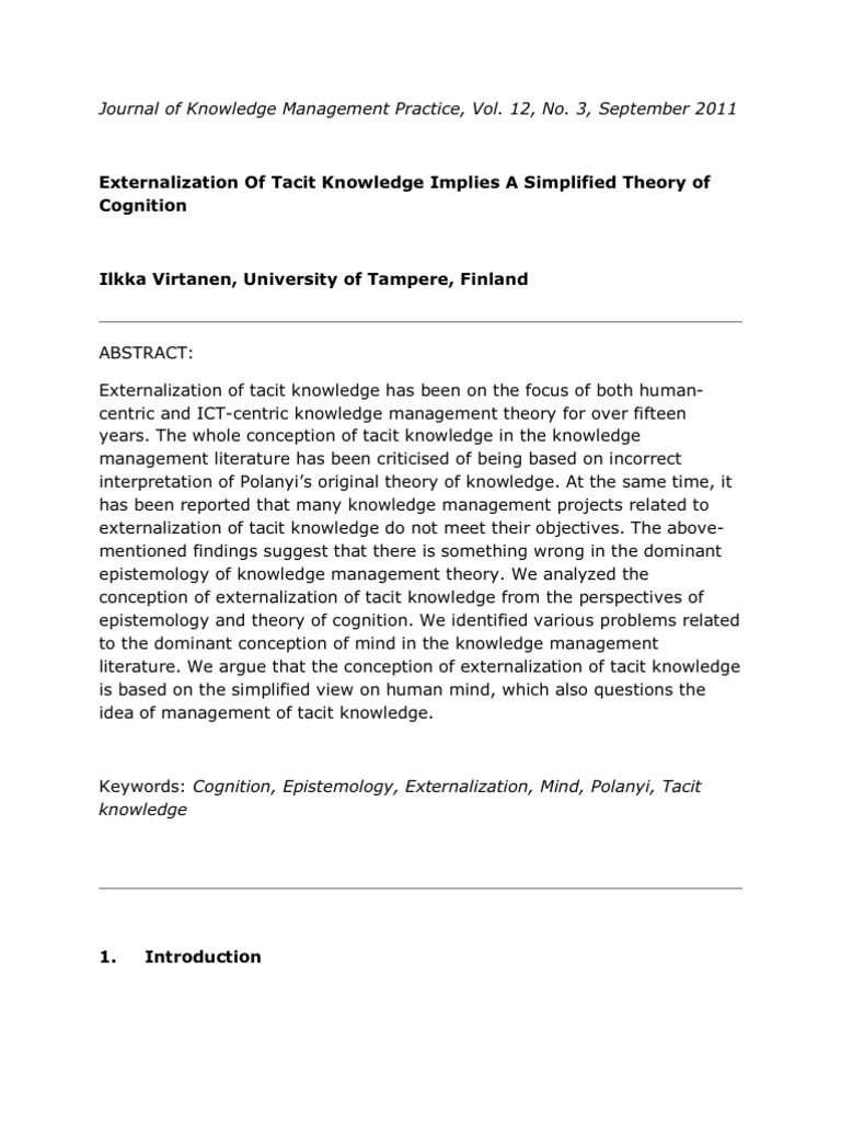 Journal Of Knowledge Management Practice Pdf Tacit Knowledge