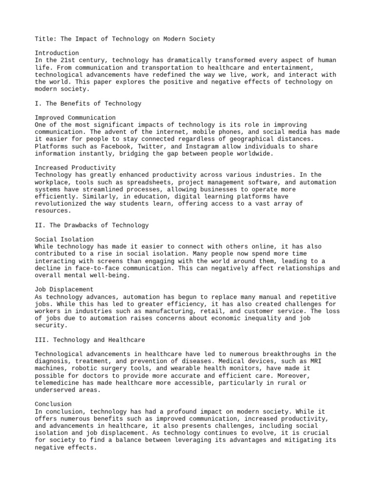 Technology's Impact on Society Today | PDF | Automation | Health Care