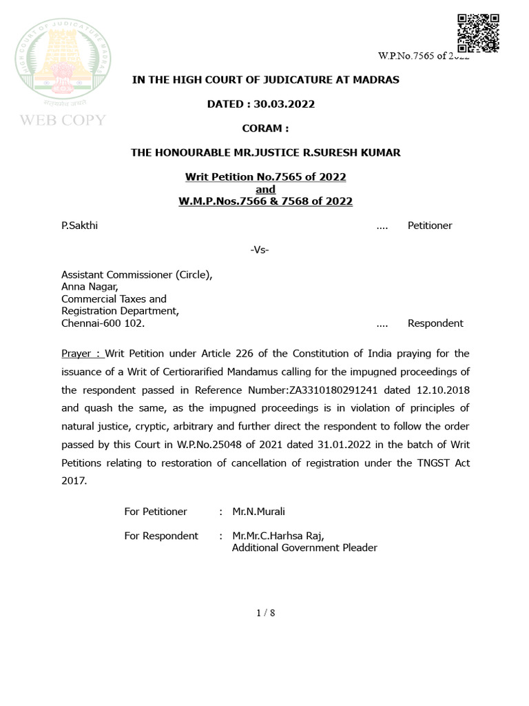 Suguna Cutpiece Centre v. Appellate Deputy Commissioner - Order | PDF ...