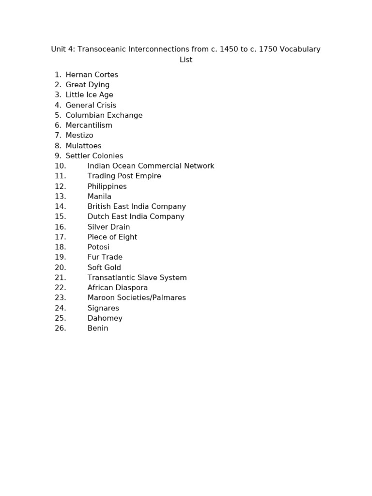 Unit+4+Transoceanic+Interconnections+Vocabulary | PDF