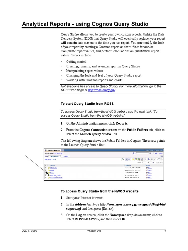 Cognos Query Studio User Guide | PDF