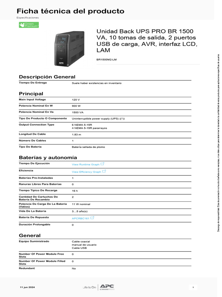 APC - No-Break-BackUPS-Pro - BR1500M2-LM-Ficha Técnica | PDF | Electrónica