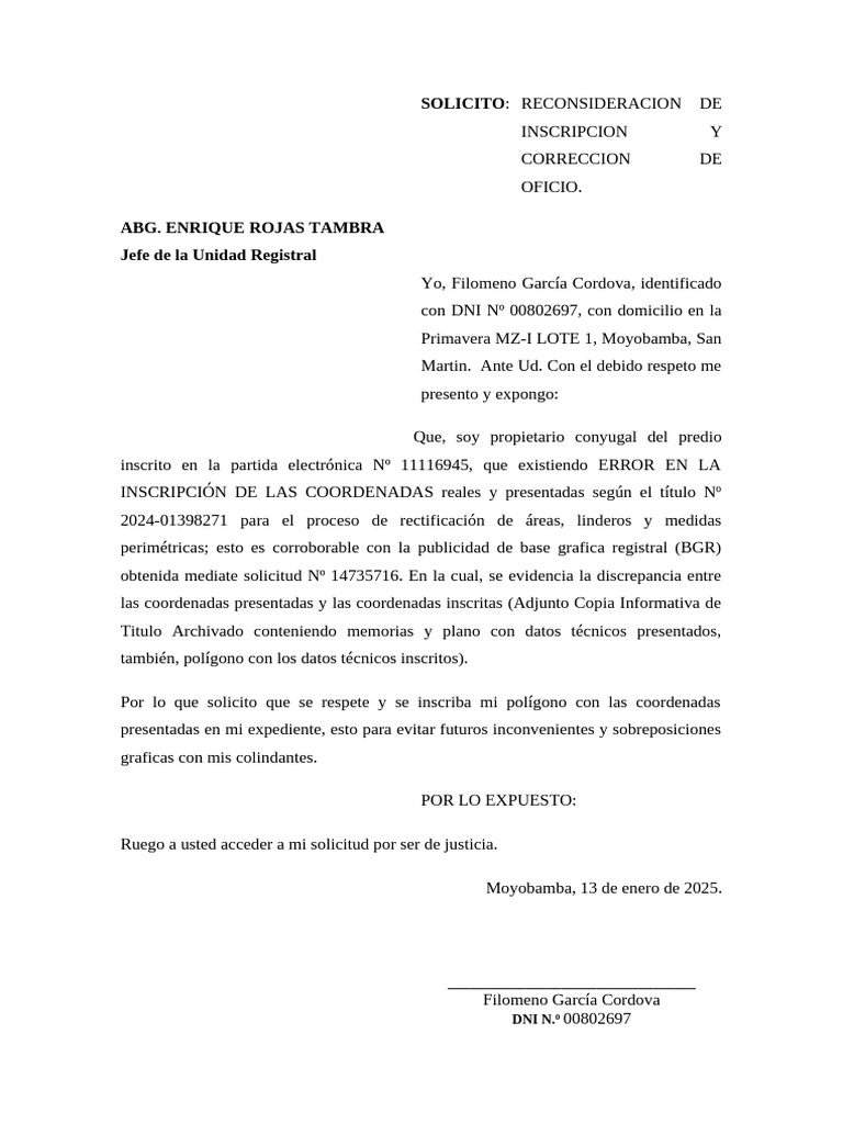 Solicito Reconsideracion | PDF