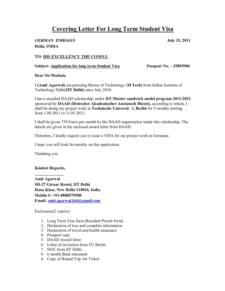 business visa cover letter template