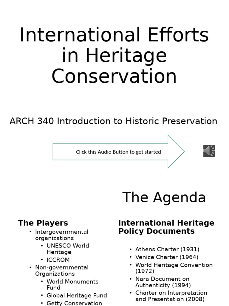 ARCH 340 International Efforts in Heritage Conservation | PDF ...
