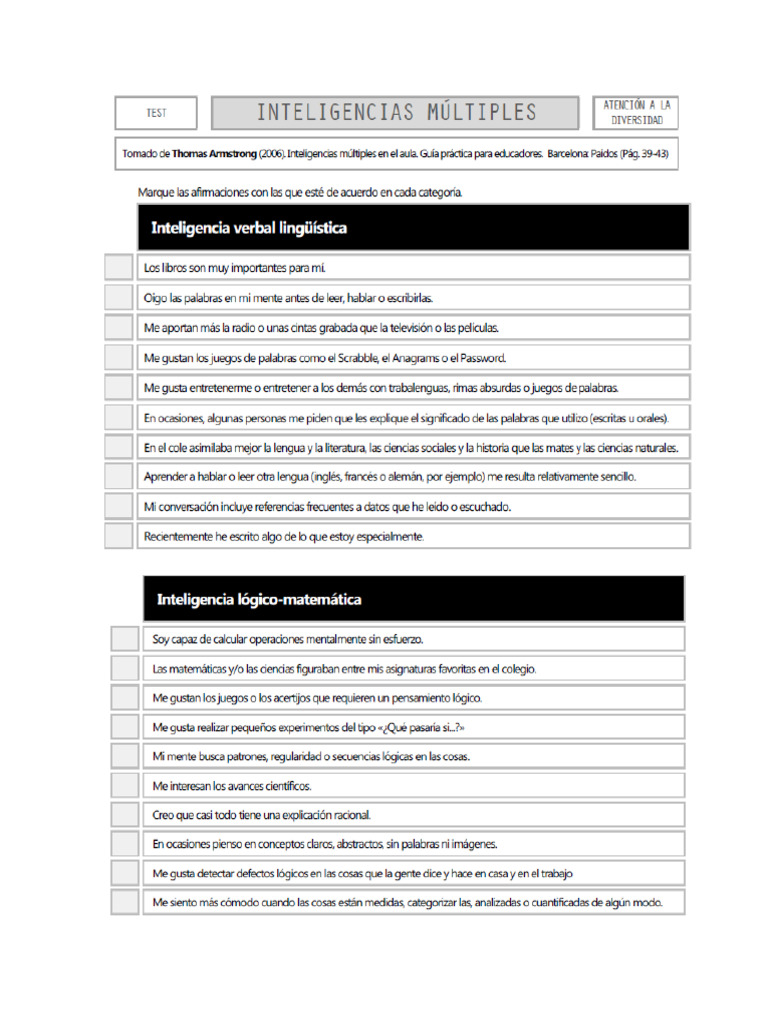 Test de Inteligencias Múltiples | PDF