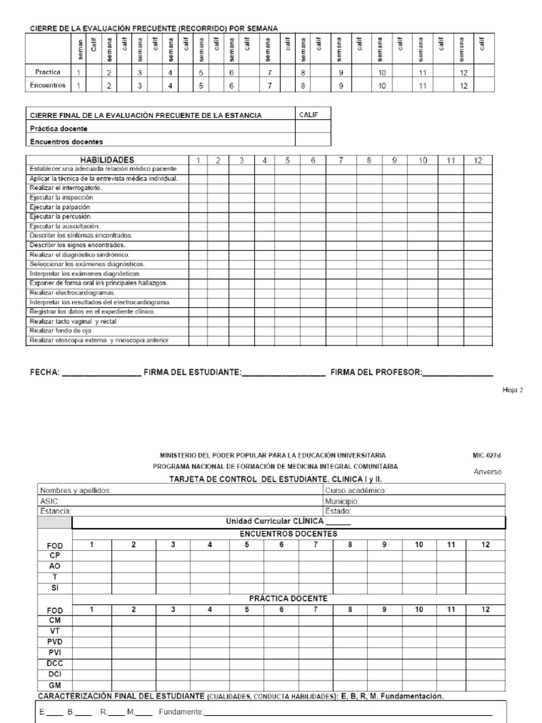 Clina 1 y 2 Tarjte Control | PDF