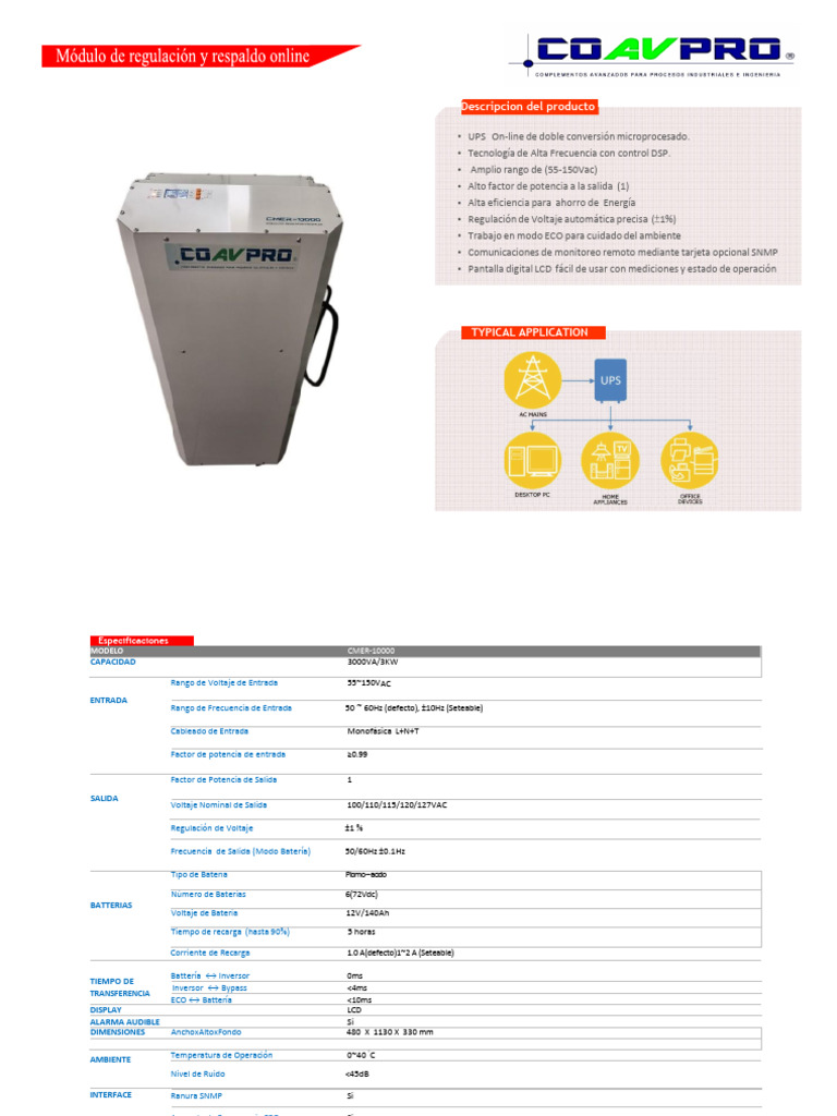 UPS CMER-10000: Eficiencia y Regulación | PDF